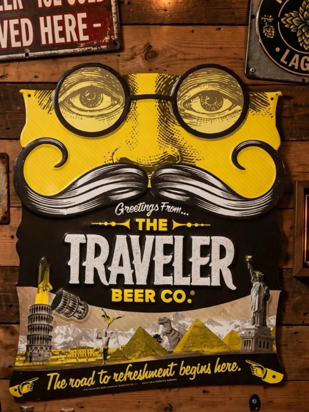 Embossed Metal Shandy Sign Greetings from The Traveler Beer Company Mancave NEW